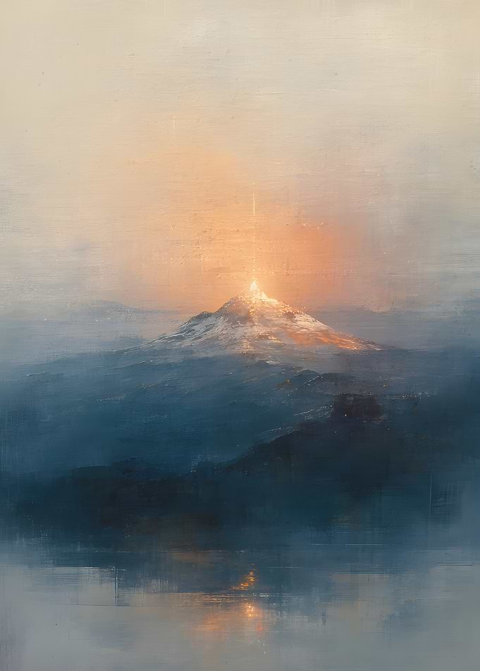 Ethereal Mountain Peak at Sunset