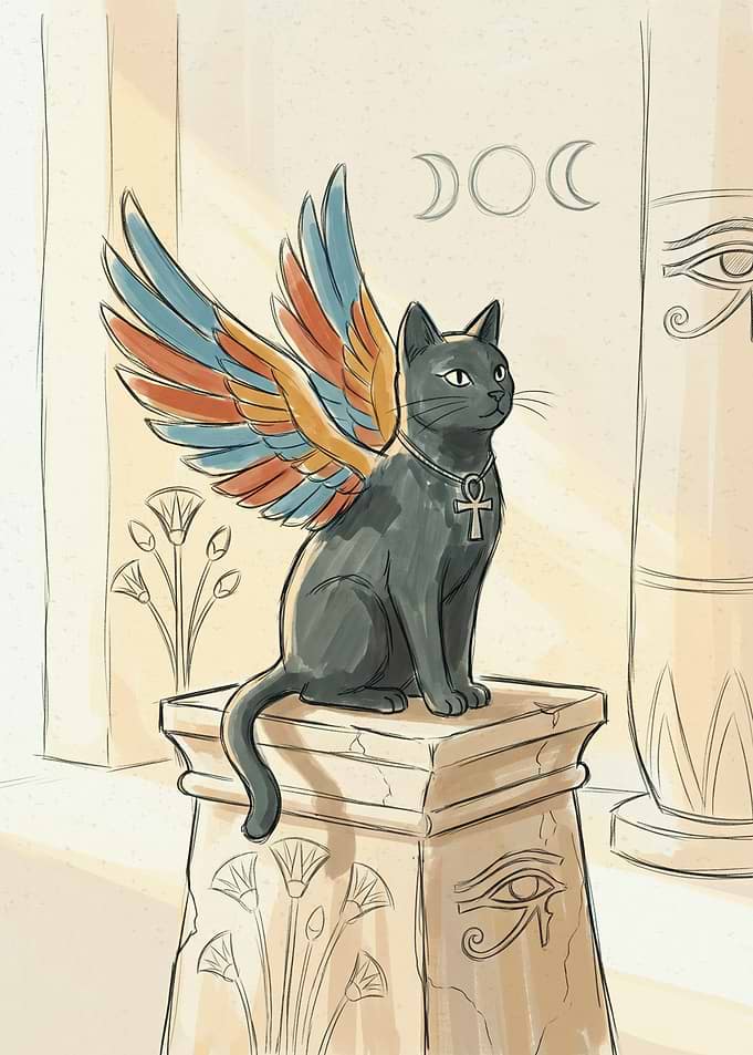 Winged Egyptian Cat Deity Illustration