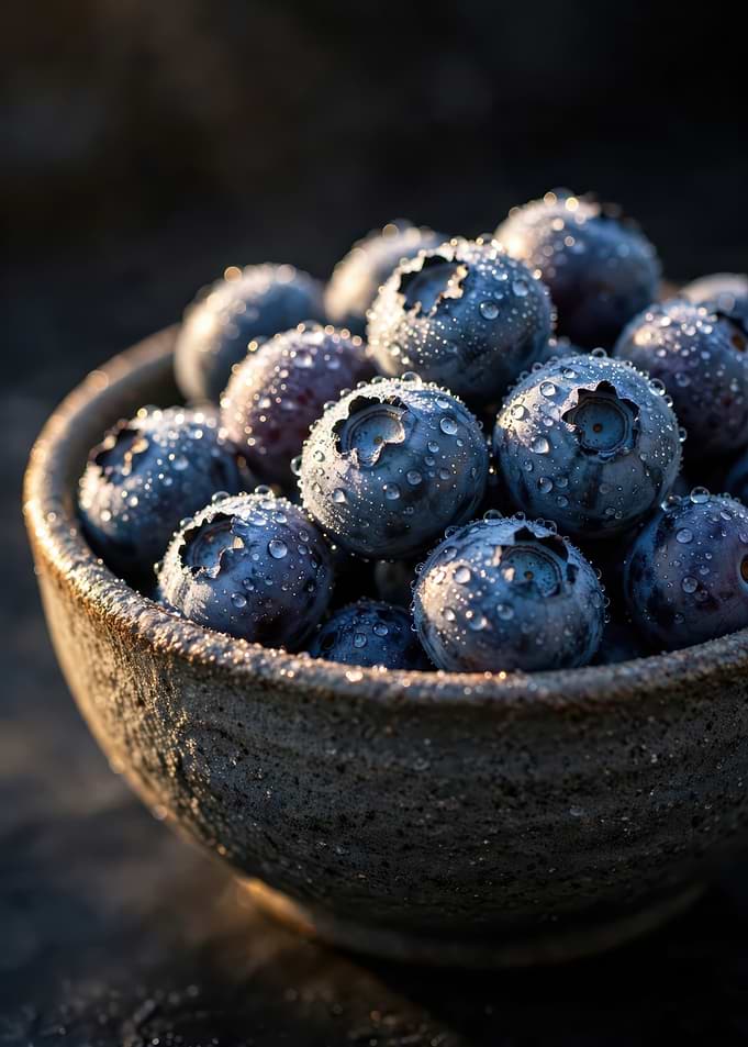 Fresh Blueberries in Rustic Bowl