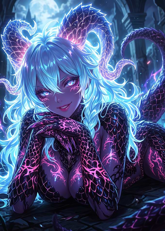 Glowing Demon Girl with Dragon Scales