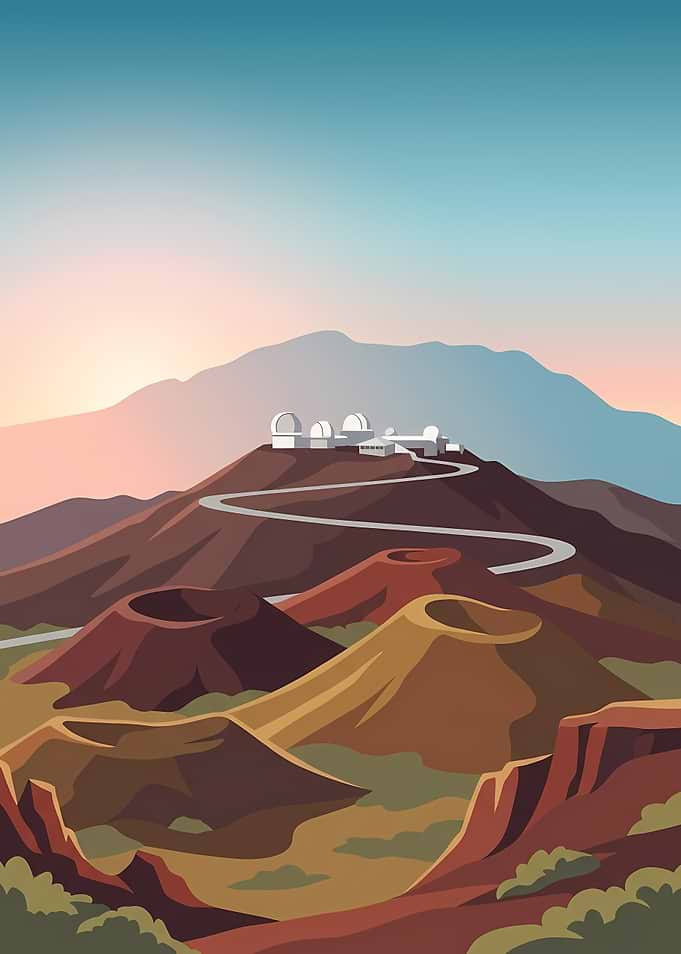 Mauna Kea Observatory Landscape Illustration
