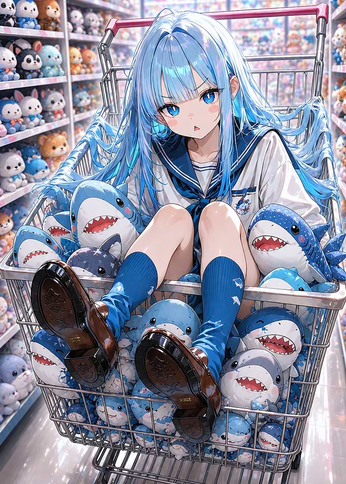 Anime Girl Sitting in Shopping Cart