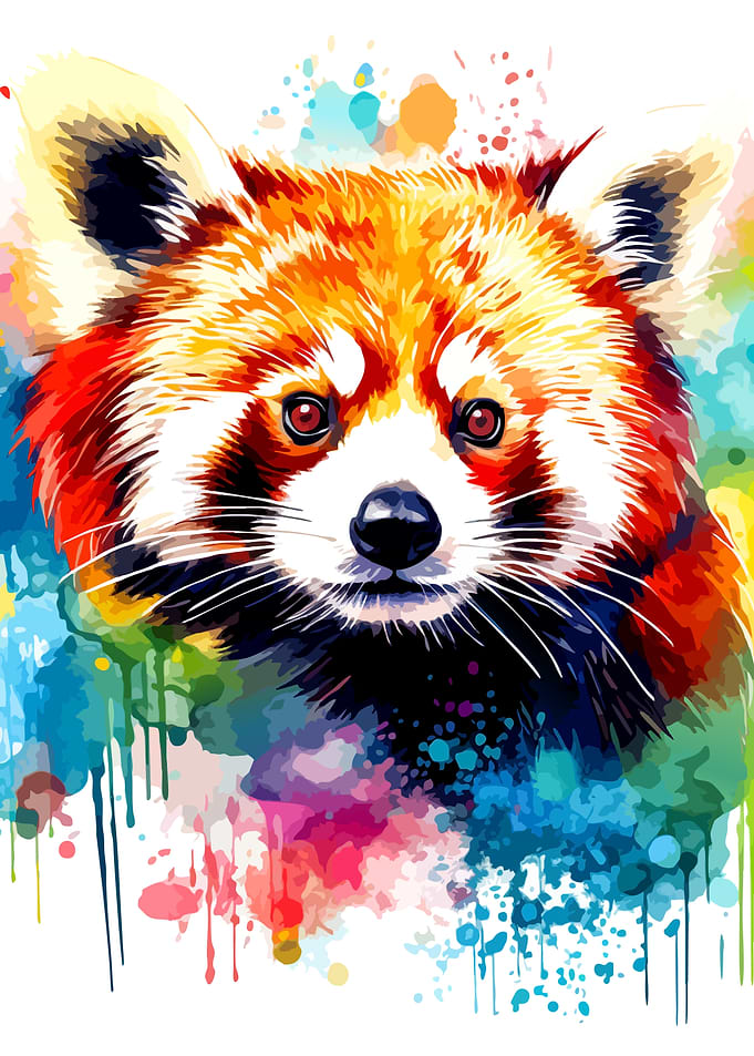Colorful Watercolor Red Panda Portrait