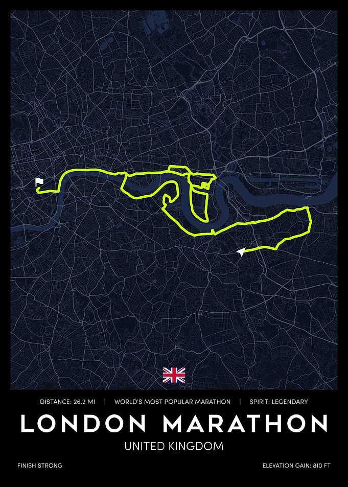 London Marathon Route Map Poster