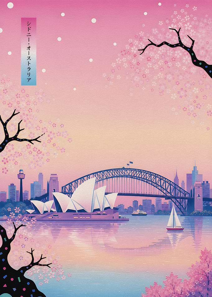 Sydney Harbor with Cherry Blossoms