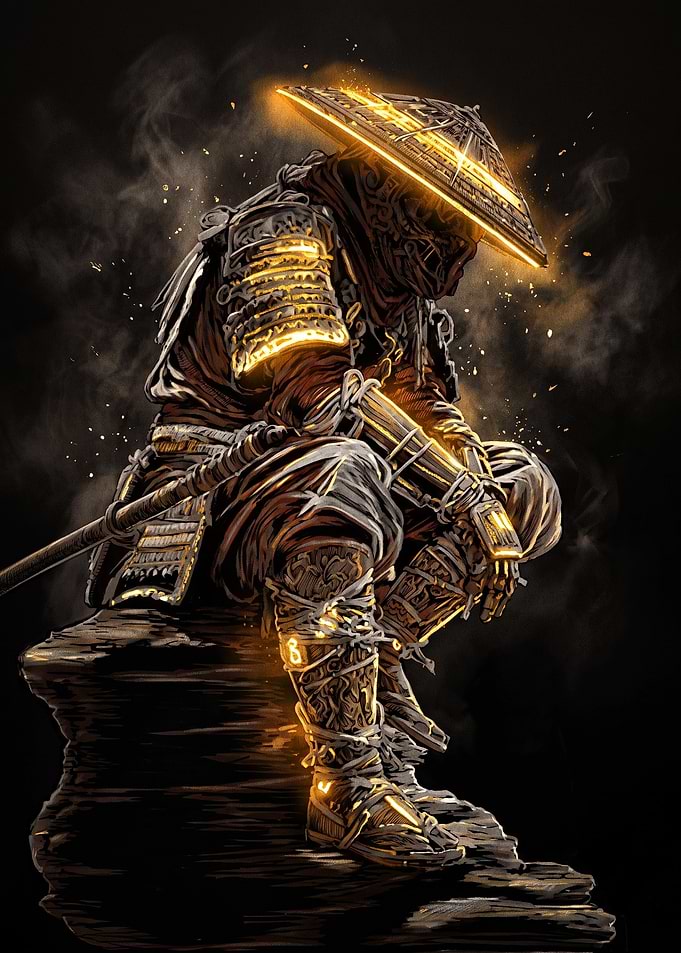 Glowing Cyberpunk Samurai Warrior