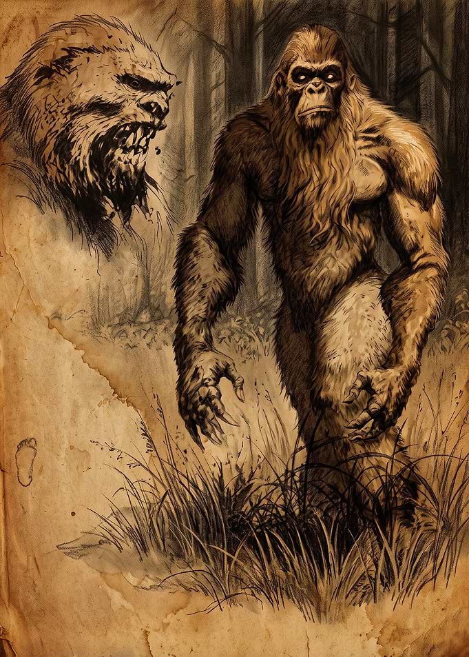 Vintage Bigfoot Sketch Illustration