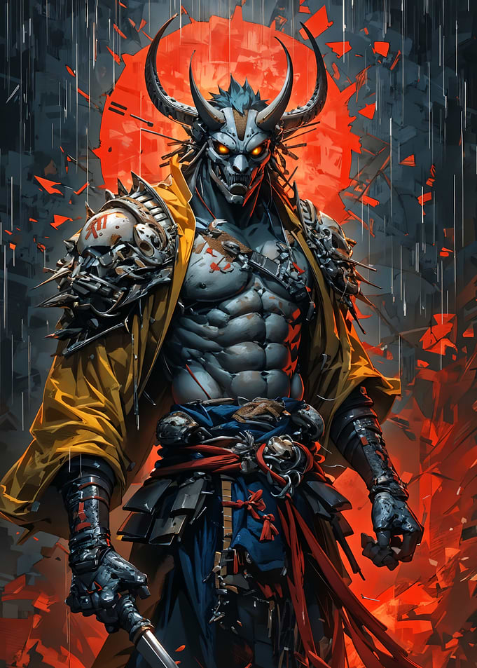 Demonic Samurai Warrior in Red Light