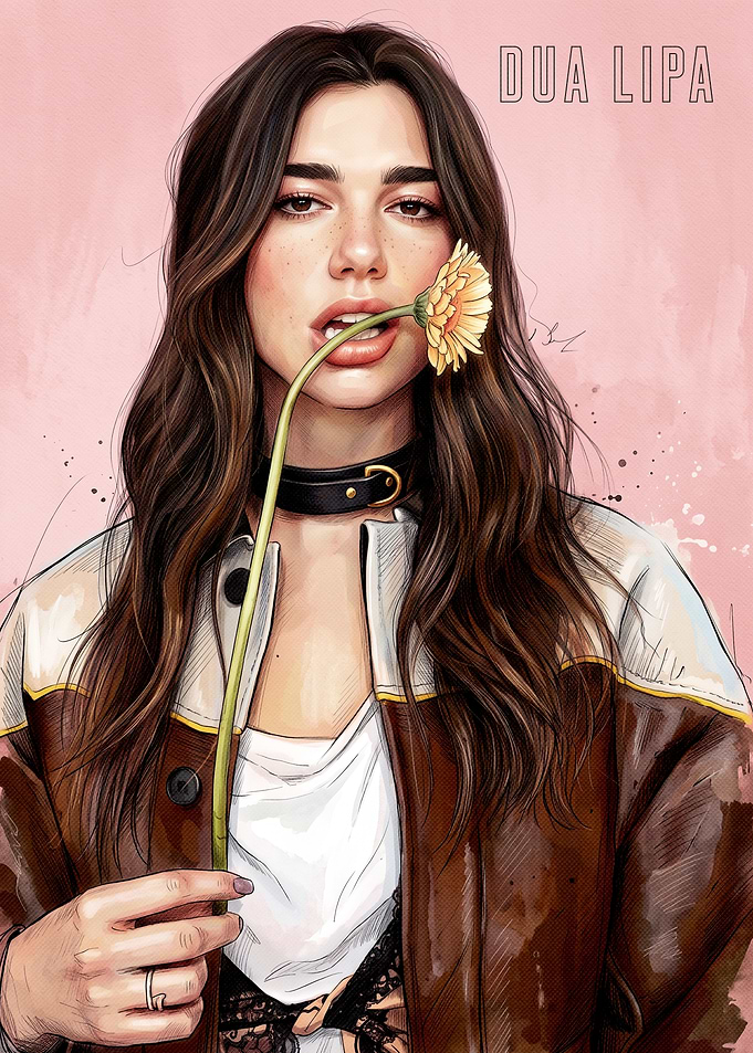 Dua Lipa Portrait with Flower