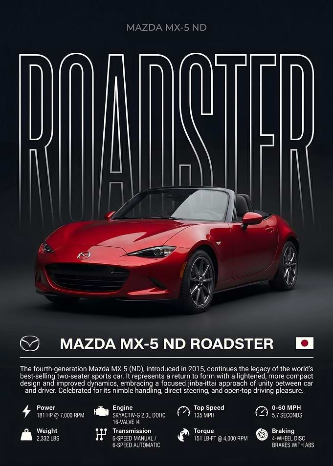 Mazda MX-5 ND Roadster Infographic Poster