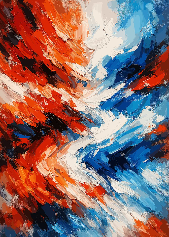 Abstract Red and Blue Oil Painting