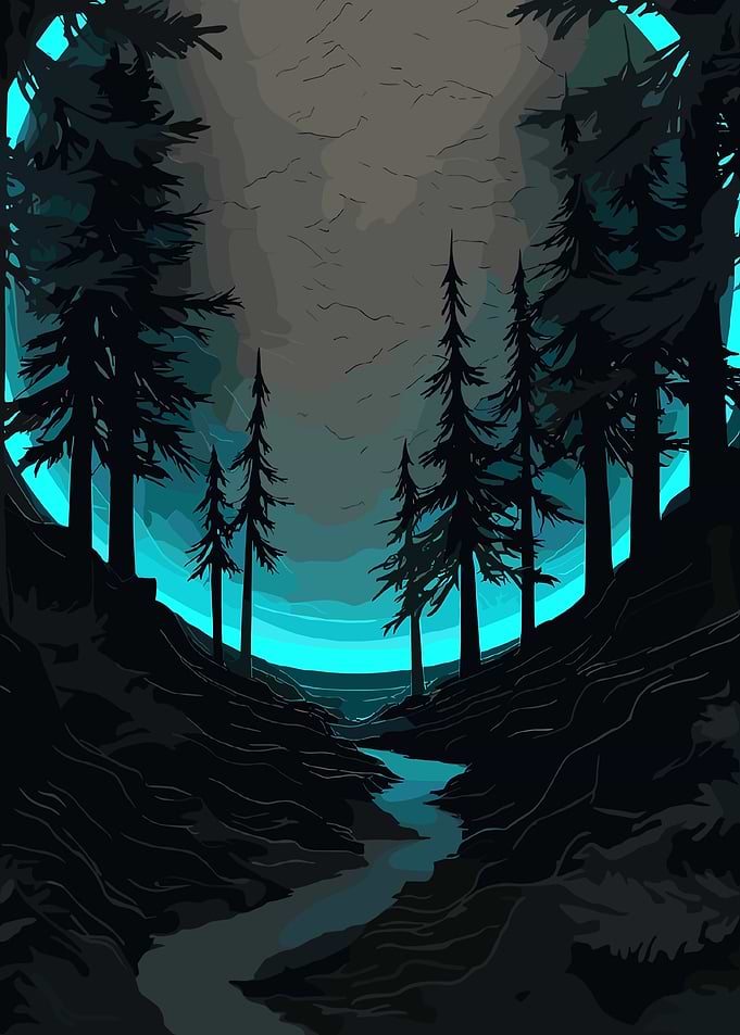 Ethereal Forest Under Glowing Moon