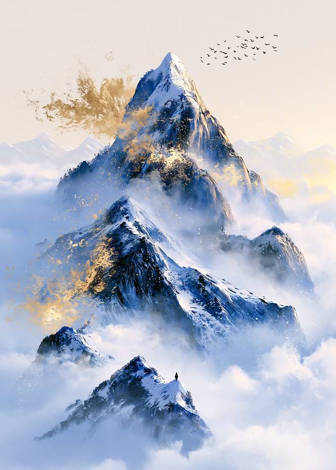 Majestic Snowy Mountains with Golden Accents