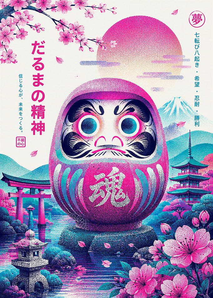 Vibrant Pink Daruma Doll Japanese Art