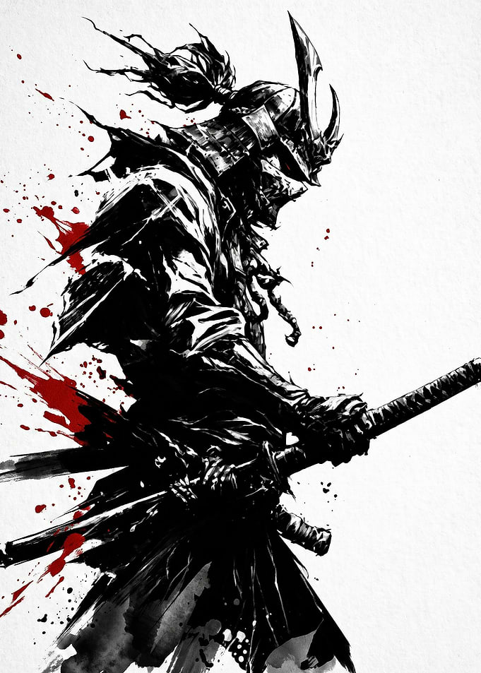 Ink Wash Samurai Warrior Illustration