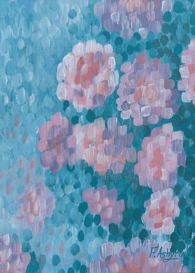 Impressionist Floral Painting in Teal