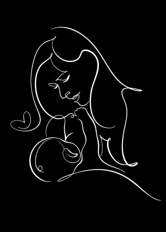Mother and Baby Line Art
