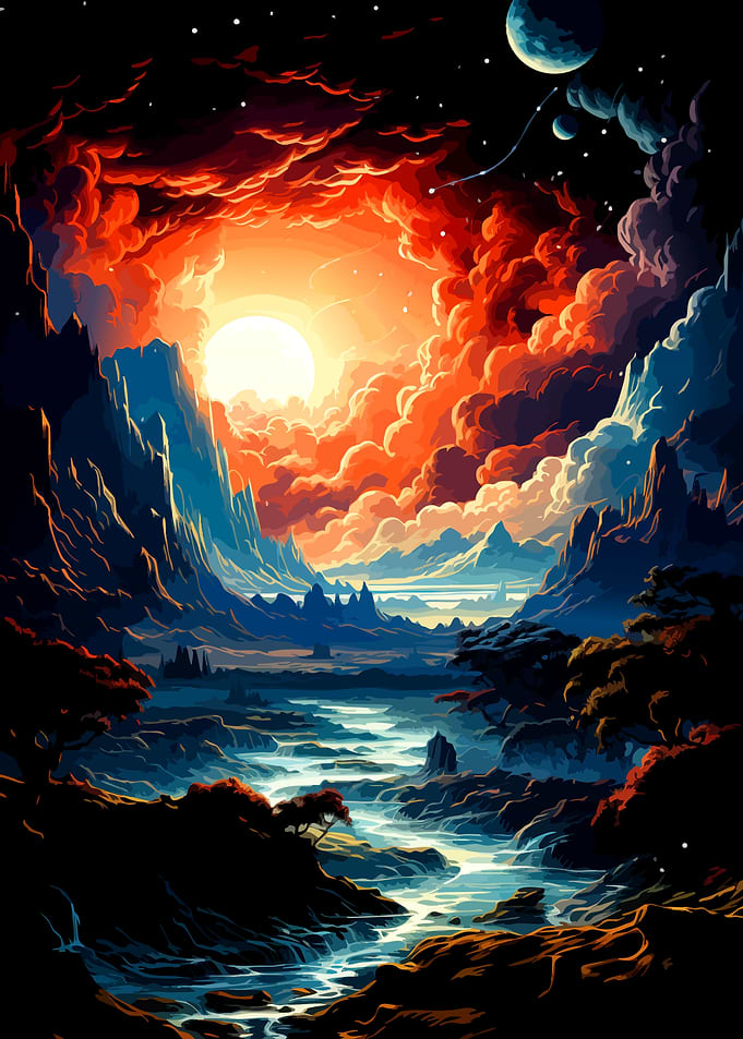 Surreal Alien Landscape with Glowing River