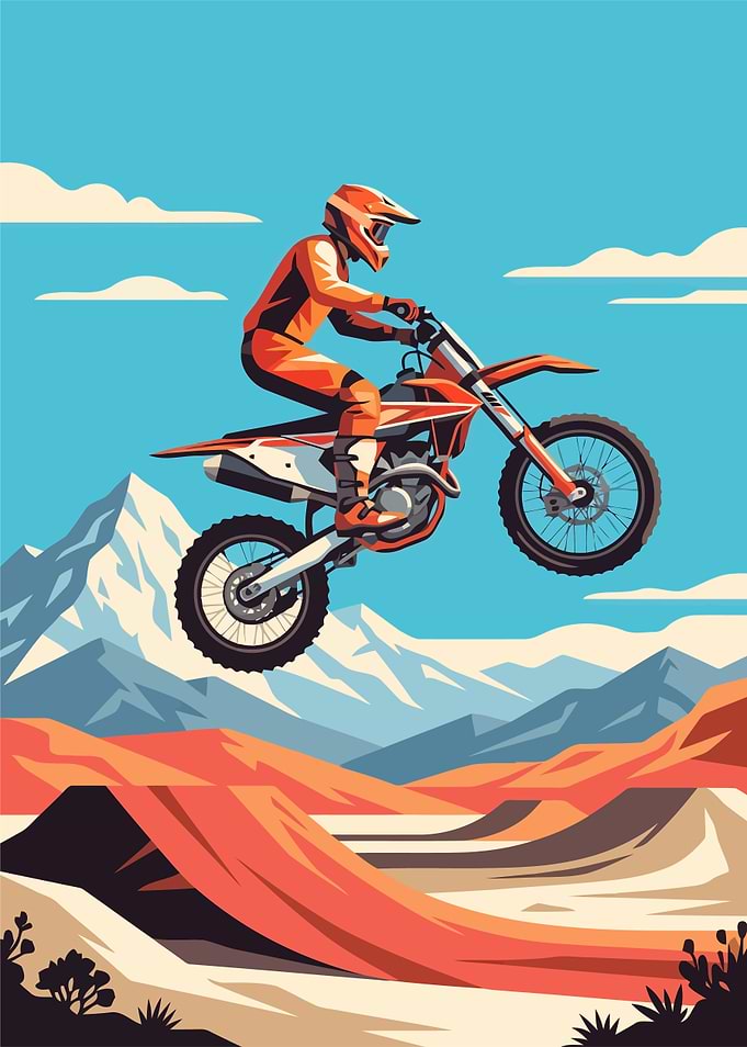 Motocross Rider Jumping Over Dirt Ramp
