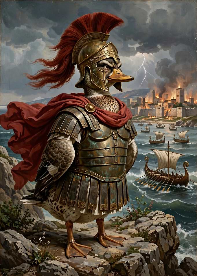 Warrior Duck in Roman Armor