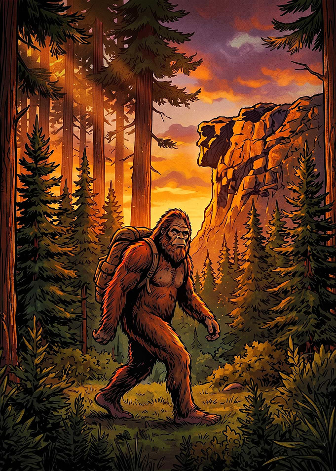 Bigfoot Hiking in the Forest