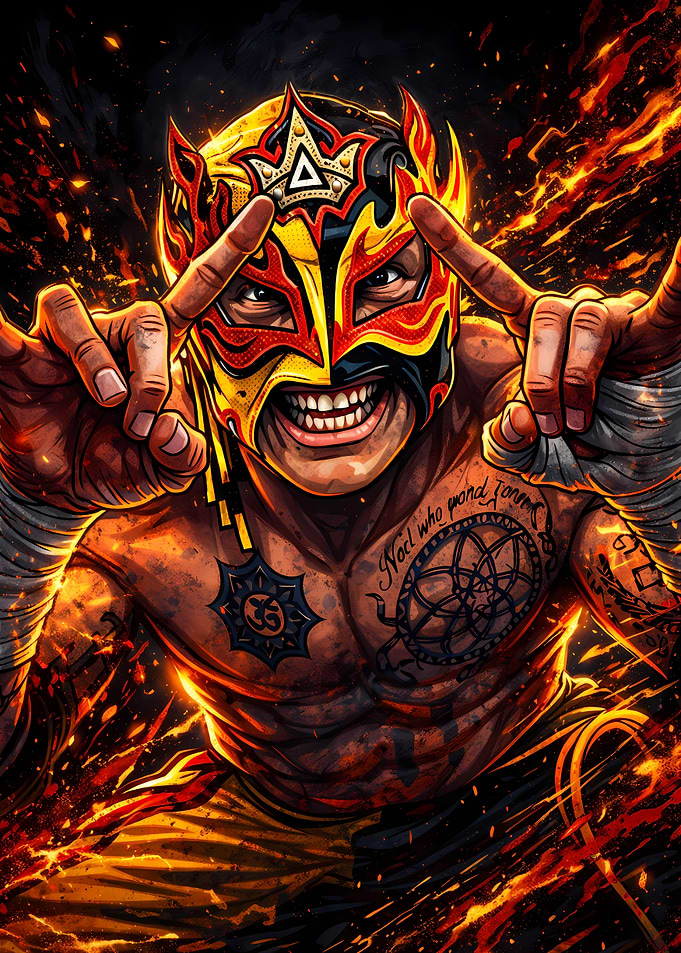 Lucha Libre Wrestler in Fire