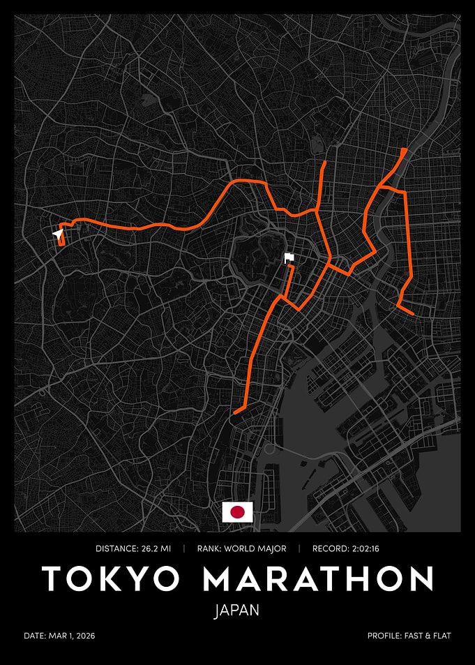Tokyo Marathon Route Map Poster