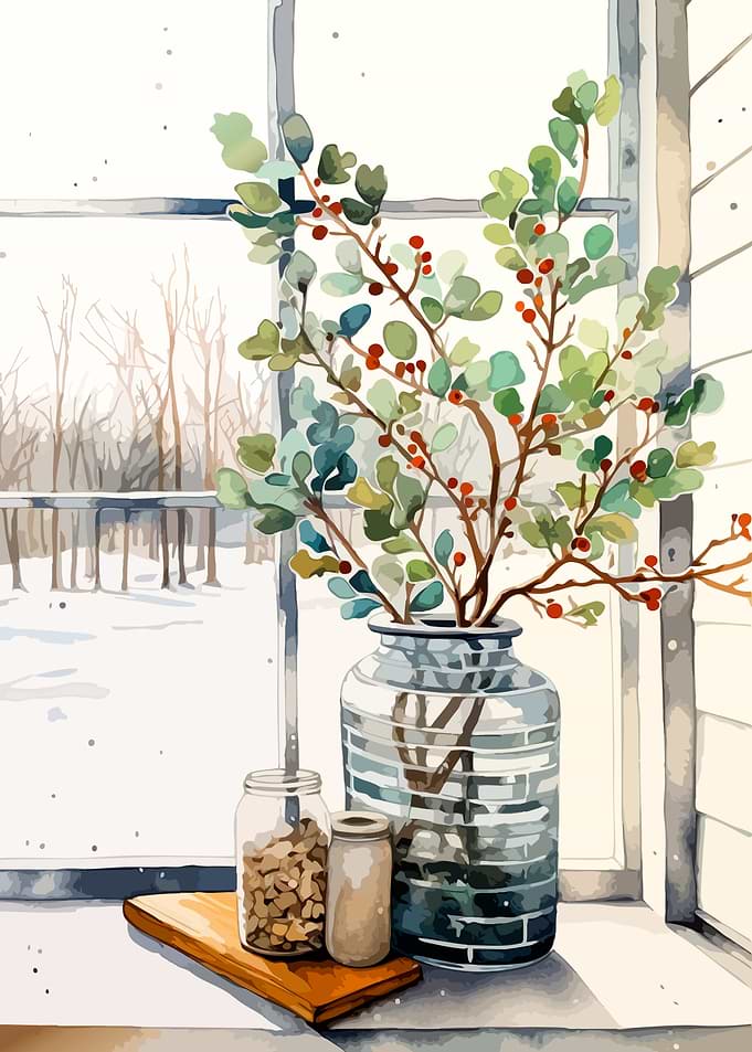 Winter Window Still Life Illustration
