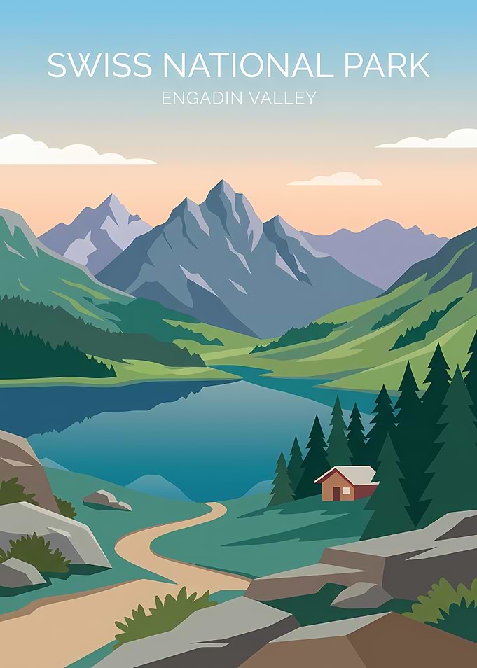 Swiss National Park Engadin Valley Poster