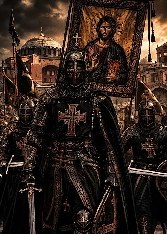 Crusader Knights Marching with Icon