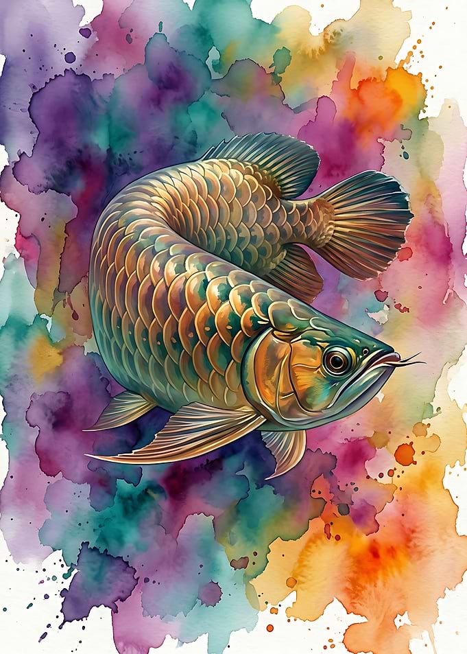Watercolor Arowana Fish Art