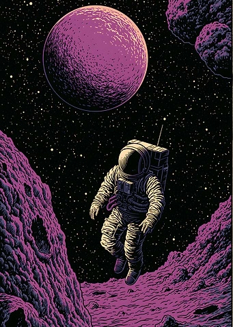 Astronaut Floating Above Purple Planet