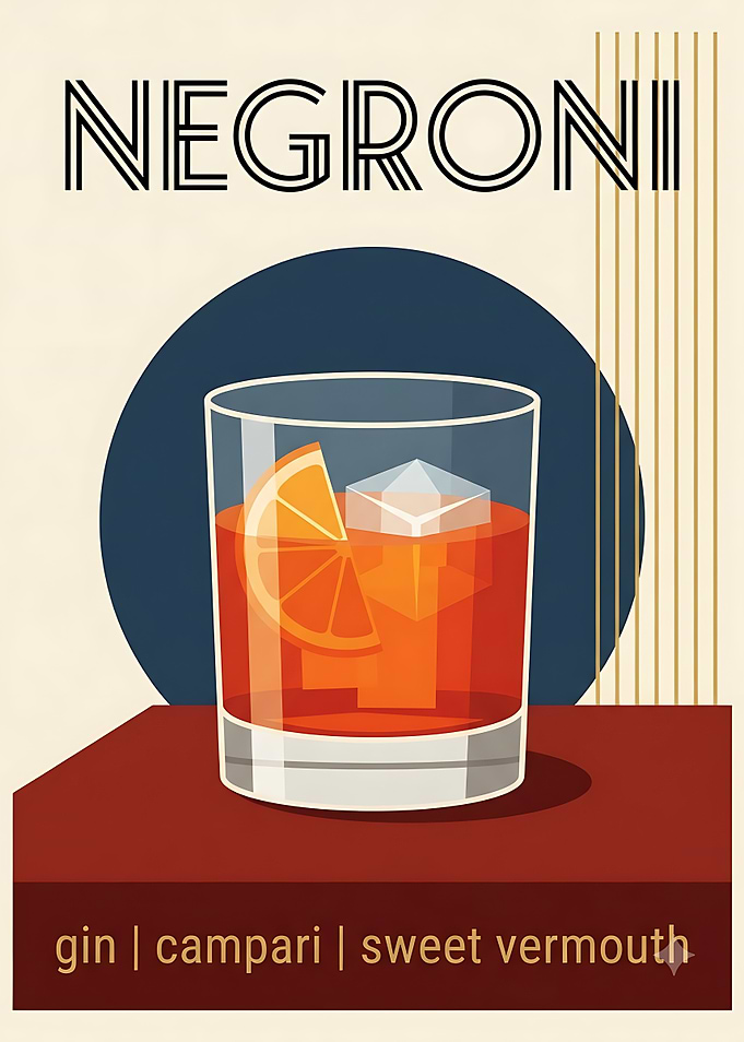 Minimalist Negroni Cocktail Art Print