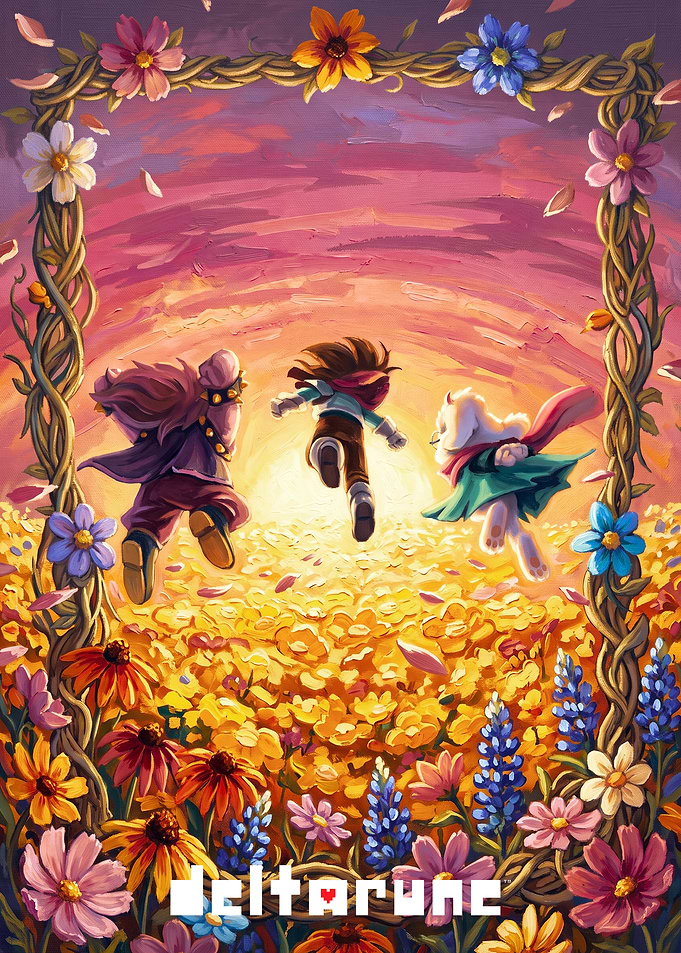Deltarune Characters Running Through Flower Field