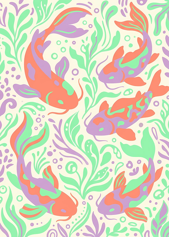 Colorful Koi Fish Pond Illustration