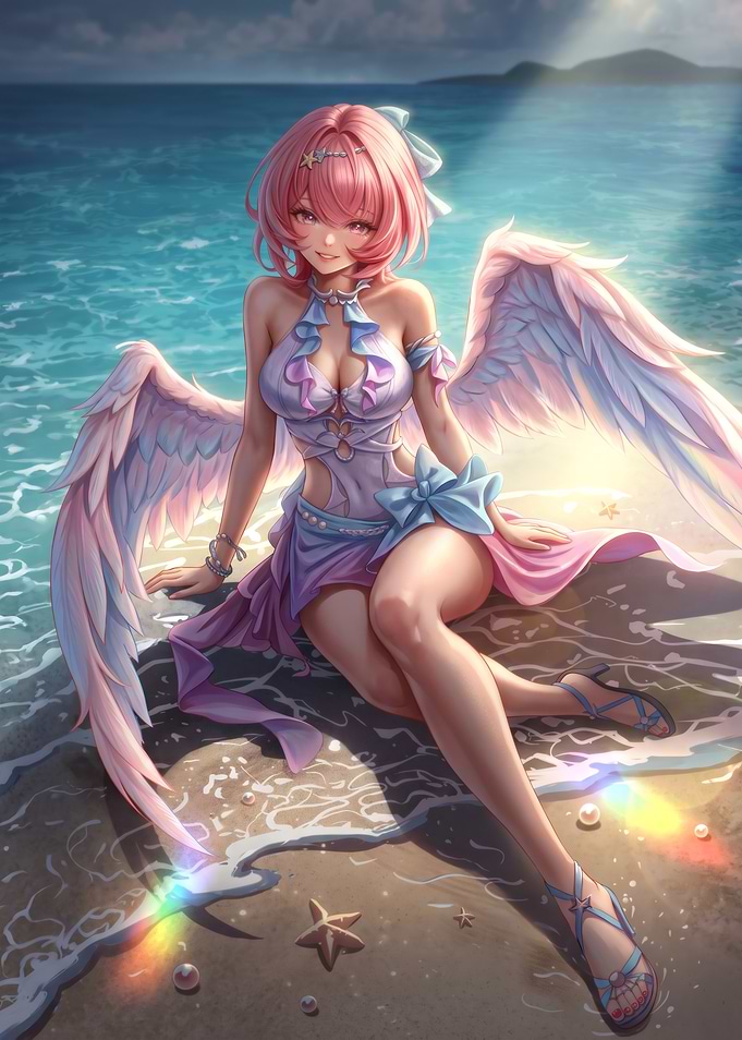 Anime Angel Girl on Beach