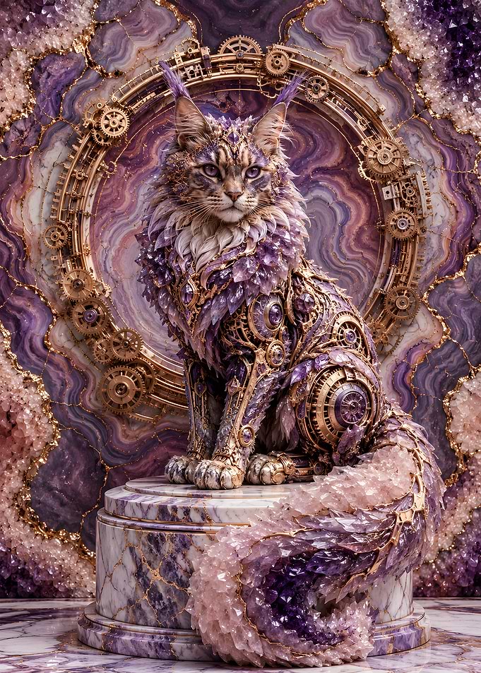 Steampunk Maine Coon Rose Quartz Geode