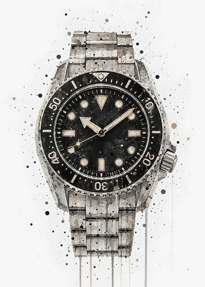 Watercolor Style Diver Watch Illustration