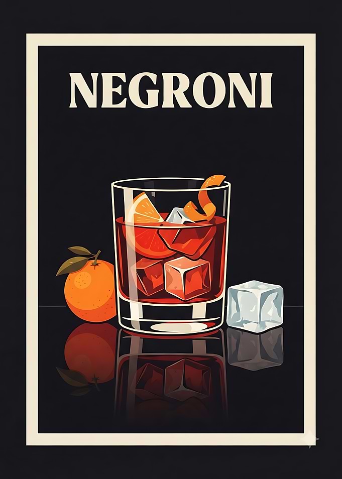 Negroni Cocktail Vintage Style Poster