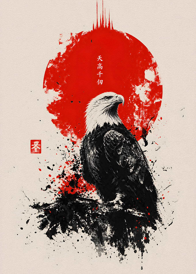 Bald Eagle Japanese Ink Art