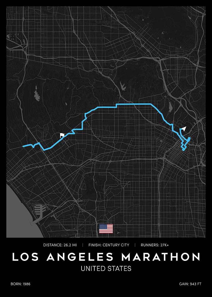 Los Angeles Marathon Route Map Poster
