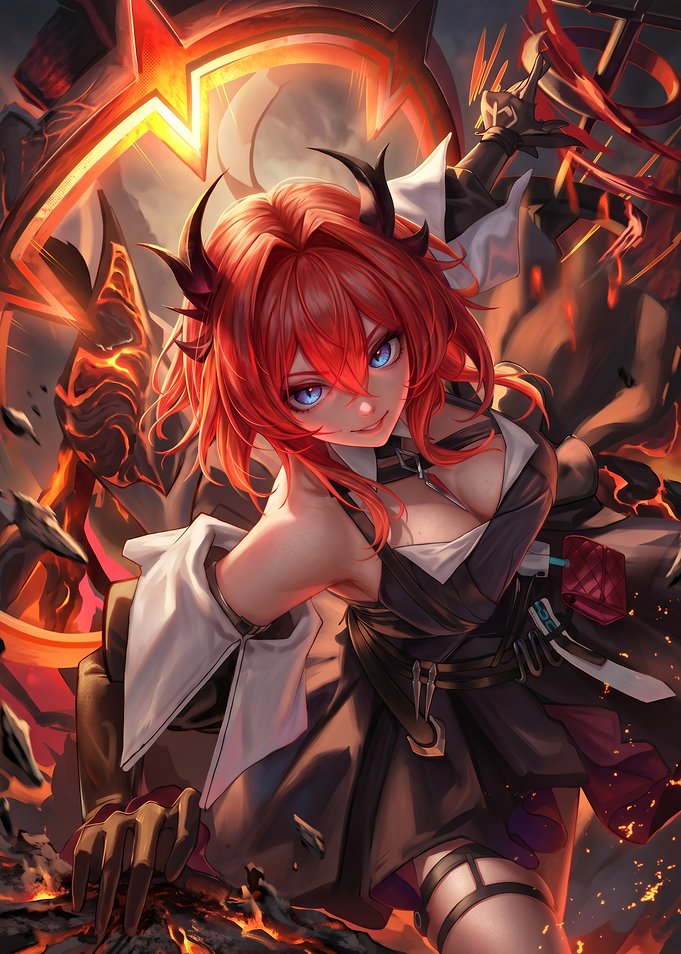 Fiery Anime Warrior Girl Illustration