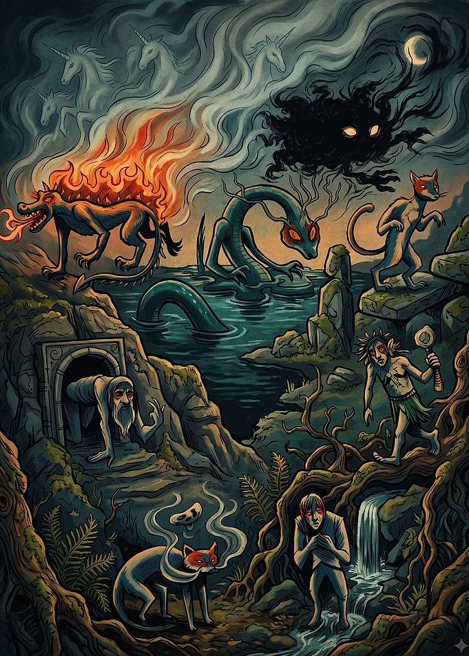 Dark Fantasy Mythical Creature Landscape
