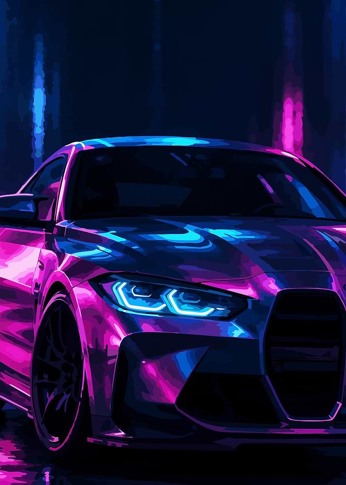 Neon Cyberpunk BMW Sports Car