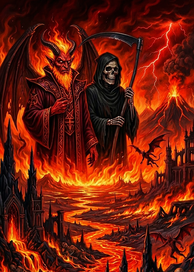 Satan and Grim Reaper in Hell
