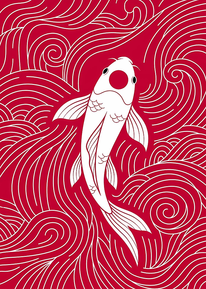 Minimalist White Koi Fish Illustration