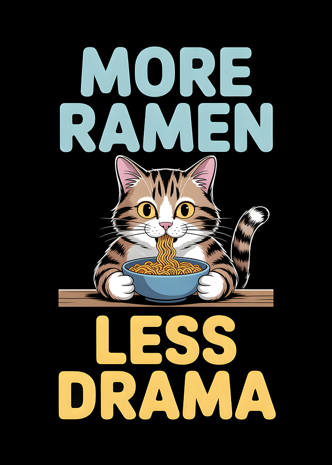 More Ramen Less Drama Cat Illustration