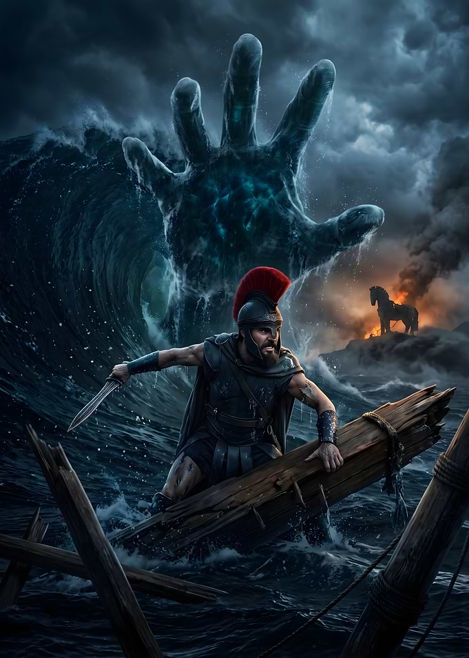 The Odyssey Spartan Warrior Facing Poseidon's Wrath