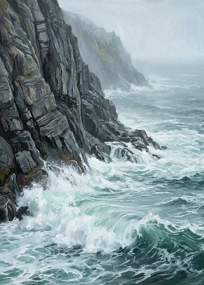 Basalt Ocean Bluff Sea Spray Drama Art