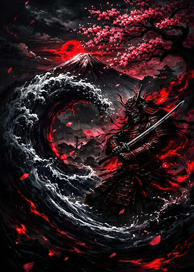 Dark Samurai with Red Moon